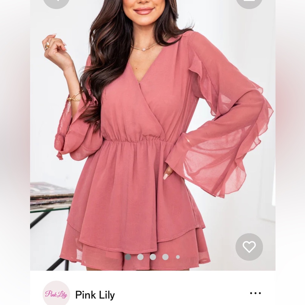 Pink,  Pink Lily flowy Romper size Large